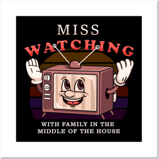 Miss Watching TV, retro TV cartoon mascot Posters and Art